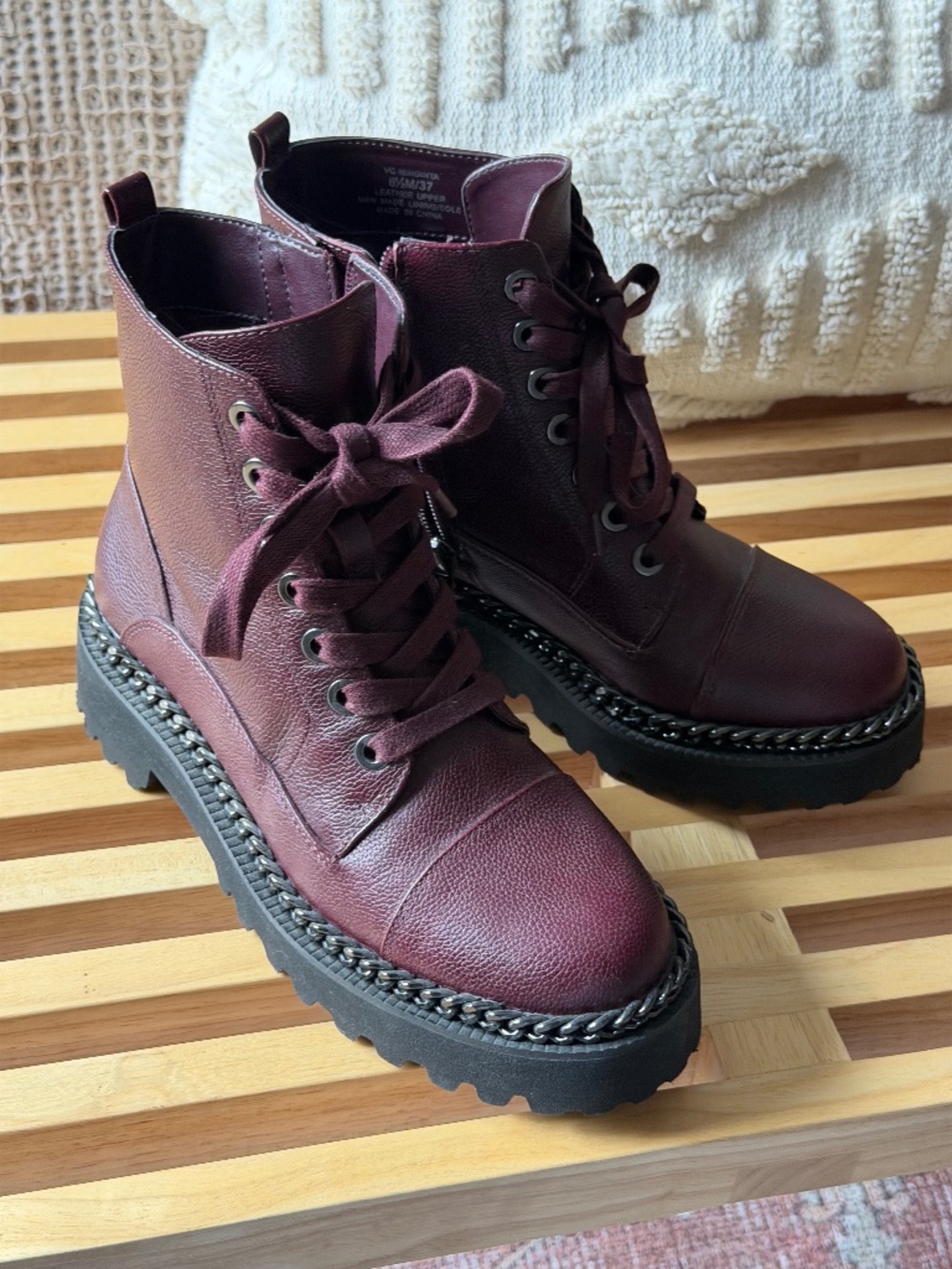Vince camuto combat boots burgundy NEW